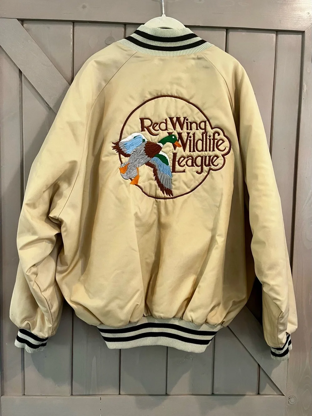 Vintage Red Wing Wildlife League Embroidered Bomber Jacket - Cream